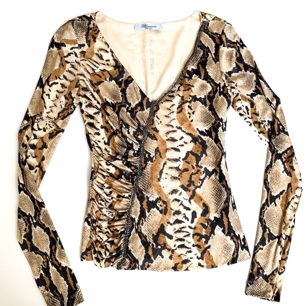 Blumarine Stunning Snakeskin Silk Embellished Top S